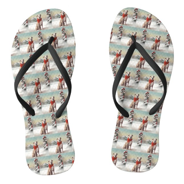 American Staffordshire Dog in Snow Christmas Flip Flops (Fußbett)