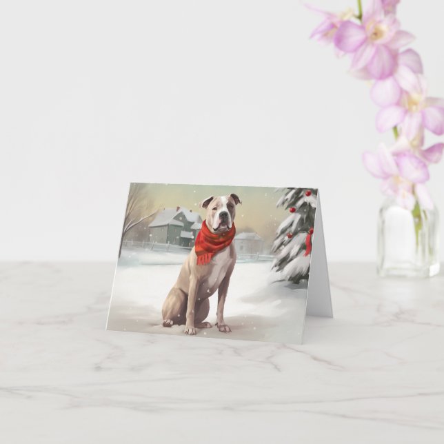 American Staffordshire Dog in Snow Christmas Karte (Orchidee)