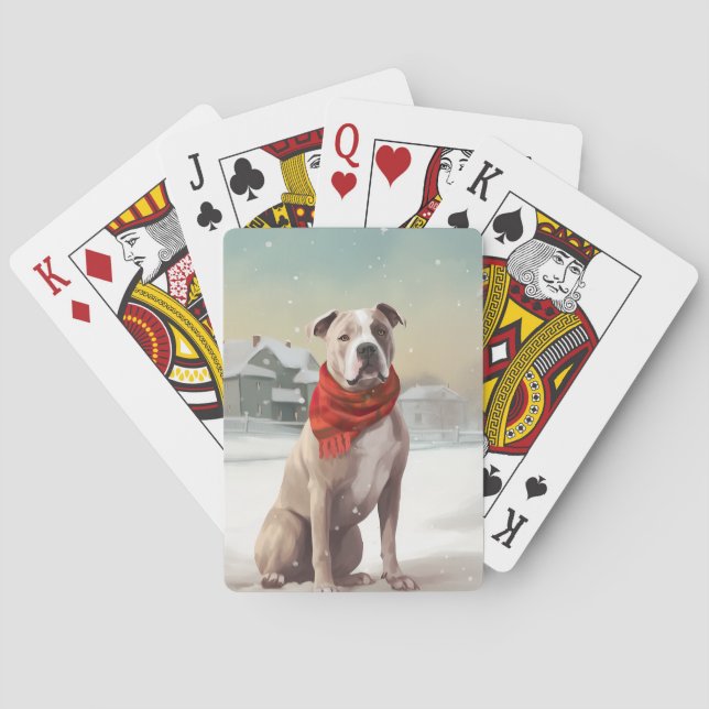 American Staffordshire Dog in Snow Christmas Spielkarten (Rückseite)