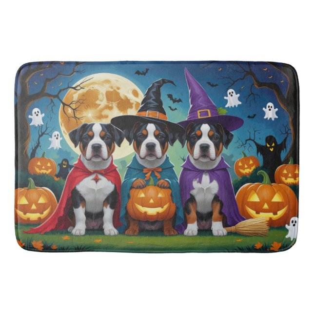 American Staffordshire Dog Pumpkin Halloween Funny Badematte (Vorderseite)
