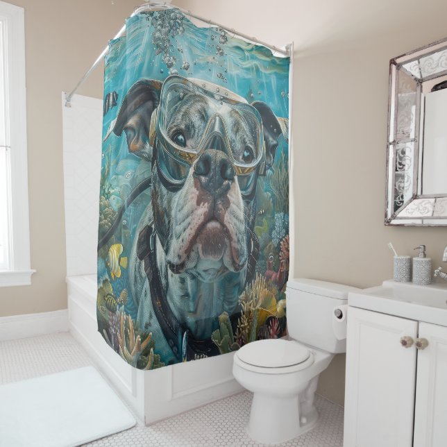 American Staffordshire Dog Scuba Diving Underwater Duschvorhang (Beispiel)