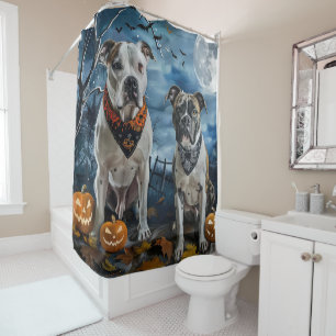 American Staffordshire Halloween Gruselig  Duschvorhang