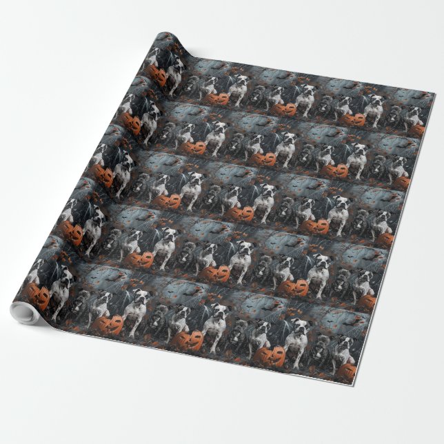 American Staffordshire Halloween Night Doggy Geschenkpapier (Ungerollt)