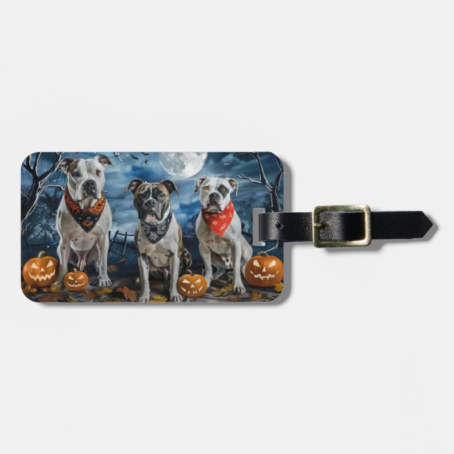American Staffordshire Halloween Spooky Gepäckanhänger (Vorderseite horizontal)