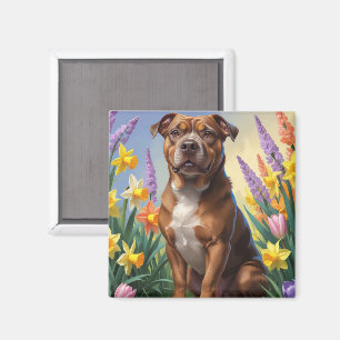 American Staffordshire Hund Frühlingsblumen Malere Magnet