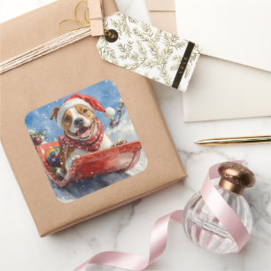 American Staffordshire im Schlitten Weihnachten Quadratischer Aufkleber