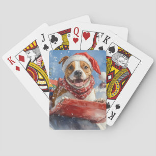 American Staffordshire im Schlitten Weihnachten Spielkarten