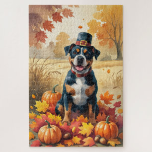 American Staffordshire in Herbst Leaves