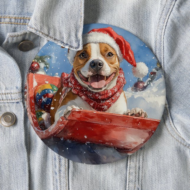 American Staffordshire in Sledge Christmas Button (Beispiel)