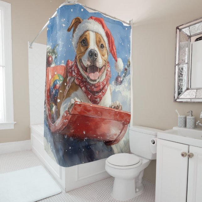 American Staffordshire in Sledge Christmas Duschvorhang (Beispiel)