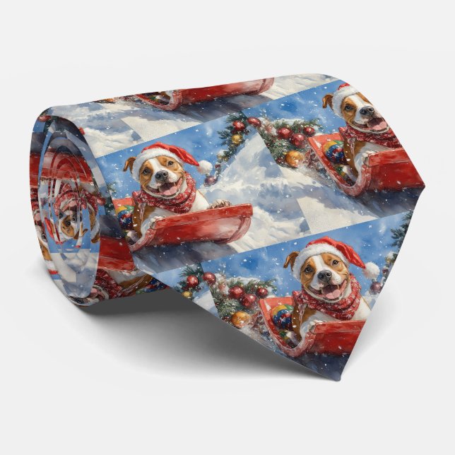 American Staffordshire in Sledge Christmas Krawatte (Gerollt)