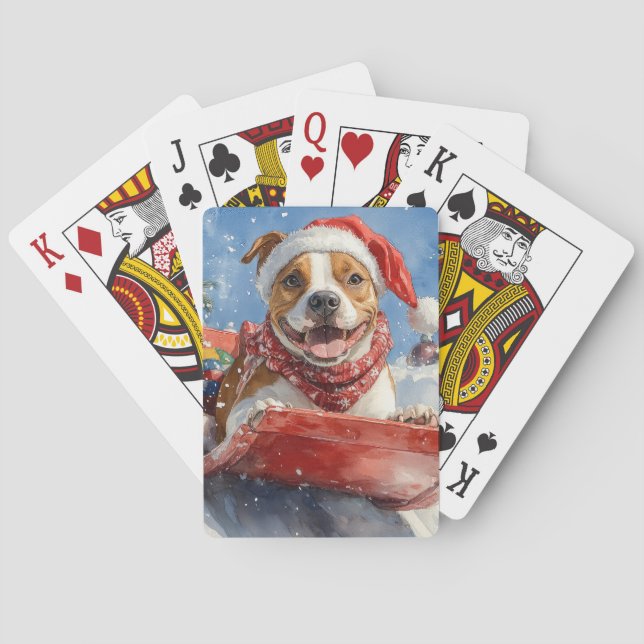 American Staffordshire in Sledge Christmas Spielkarten (Rückseite)