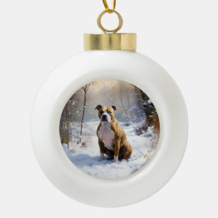 American Staffordshire Lass es schneien Weihnachte Keramik Kugel-Ornament