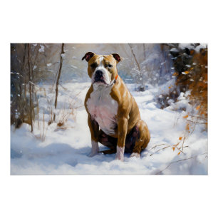 American Staffordshire Lass es schneien Weihnachte Poster