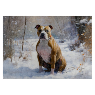 American Staffordshire Lass es schneien Weihnachte Schneidebrett