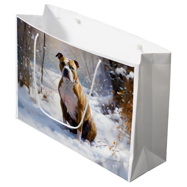 American Staffordshire Let It Snow Christmas Große Geschenktüte (Vorderseite Schrägansicht)