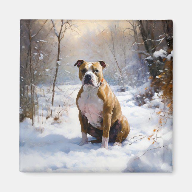 American Staffordshire Let It Snow Christmas Magnet (Vorne)