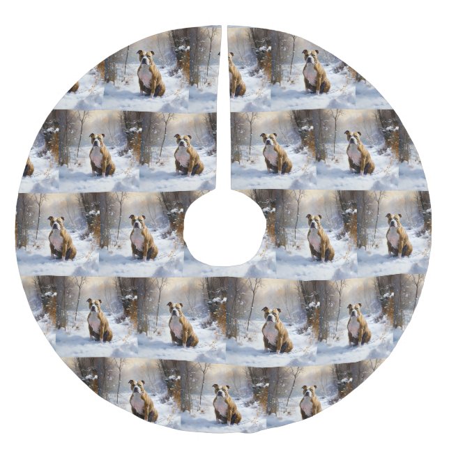 American Staffordshire Let It Snow Christmas Polyester Weihnachtsbaumdecke (Vorderseite)