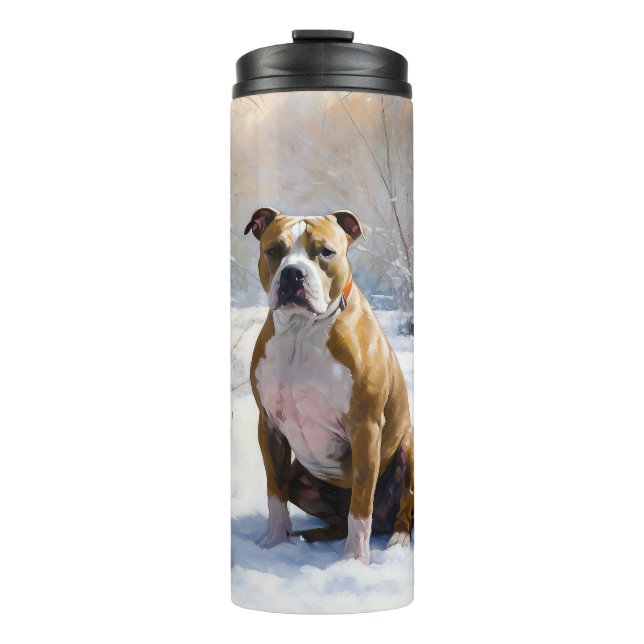 American Staffordshire Let It Snow Christmas Thermosbecher (Vorderseite)