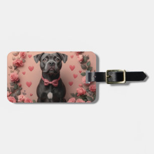 American Staffordshire mit Rosen -Valentinstag Gepäckanhänger