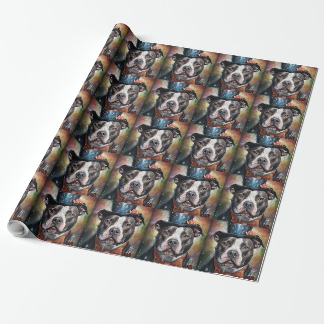 American Staffordshire New Year Card Geschenkpapier (Ungerollt)