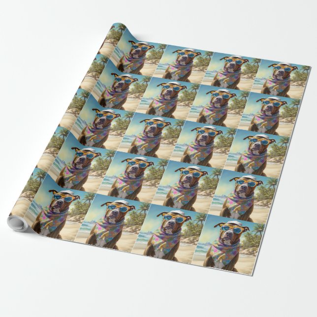 American Staffordshire on Beach, Sommergeschenk Geschenkpapier (Ungerollt)