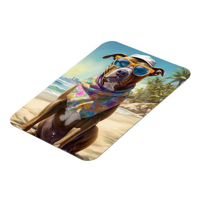 American Staffordshire on Beach, Sommergeschenk Magnet (Linke Seite)