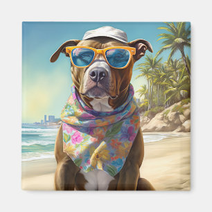 American Staffordshire on Beach, Sommergeschenk Magnet