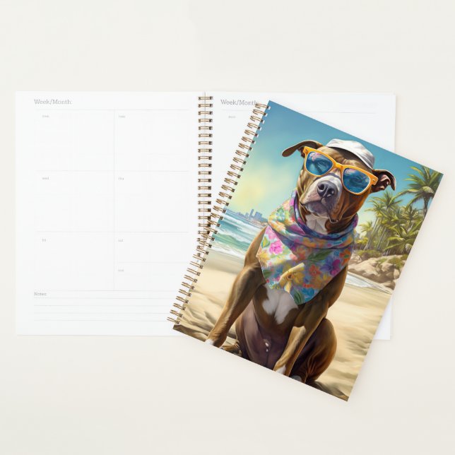American Staffordshire on Beach, Sommergeschenk Planer (Anzeige)