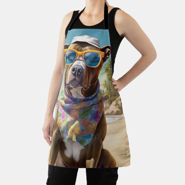 American Staffordshire on Beach, Sommergeschenk Schürze (InSitu)