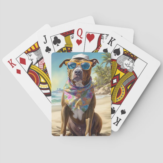 American Staffordshire on Beach, Sommergeschenk Spielkarten (Rückseite)