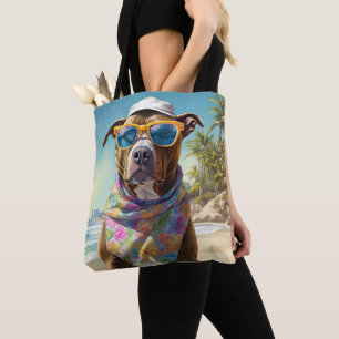 American Staffordshire on Beach, Sommergeschenk Tasche