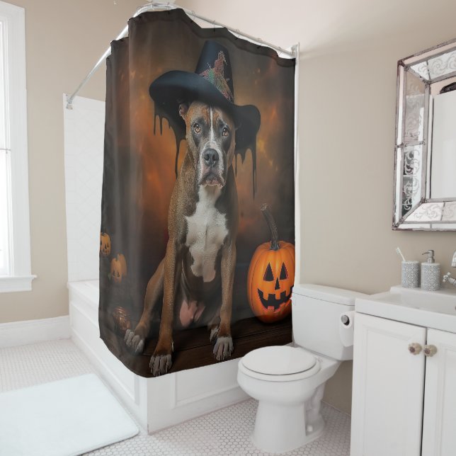 American Staffordshire Pumpkins Halloween Beängsti Duschvorhang (Beispiel)