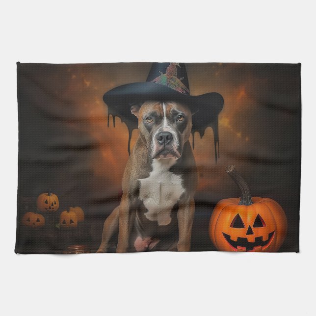 American Staffordshire Pumpkins Halloween Beängsti Geschirrtuch (Horizontal)