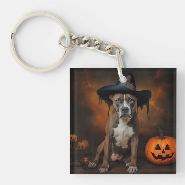 American Staffordshire Pumpkins Halloween Beängsti Schlüsselanhänger (Vorderseite)