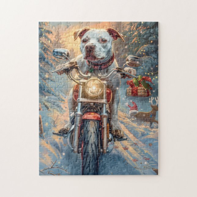 American Staffordshire Riding Motorrad Weihnachten (Vertikal)