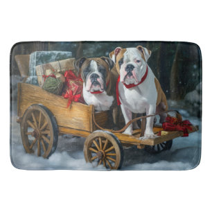American Staffordshire Snowy Sleigh Weihnachten Badematte