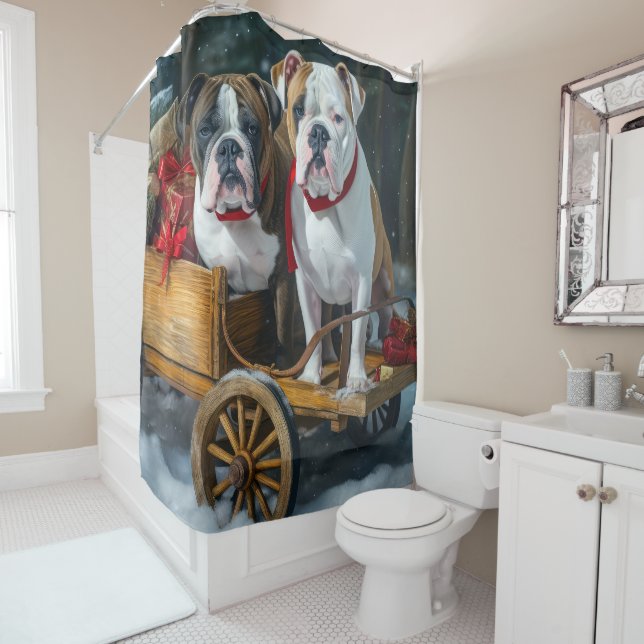 American Staffordshire Snowy Sleigh Weihnachten Duschvorhang (Beispiel)