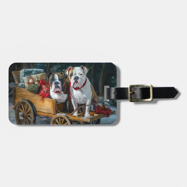 American Staffordshire Snowy Sleigh Weihnachten Gepäckanhänger (Vorderseite horizontal)