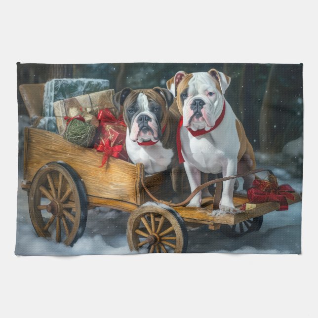 American Staffordshire Snowy Sleigh Weihnachten Geschirrtuch (Horizontal)