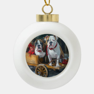 American Staffordshire Snowy Sleigh Weihnachten Keramik Kugel-Ornament