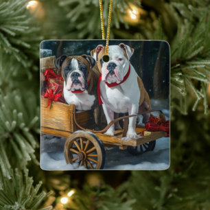 American Staffordshire Snowy Sleigh Weihnachten Keramikornament