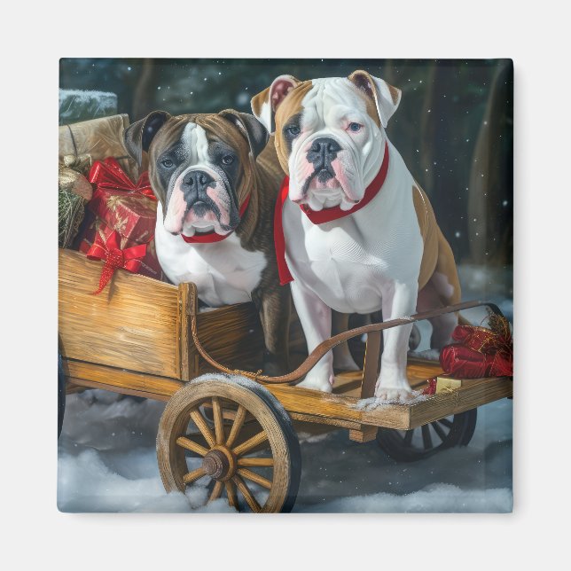American Staffordshire Snowy Sleigh Weihnachten Magnet (Vorne)