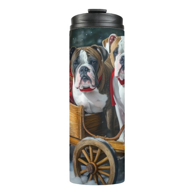 American Staffordshire Snowy Sleigh Weihnachten Thermosbecher (Vorderseite)