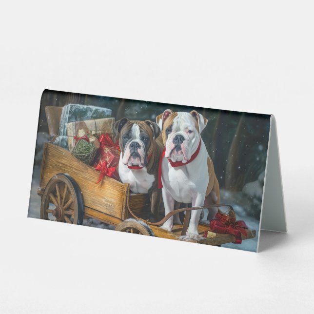 American Staffordshire Snowy Sleigh Weihnachten Tischaufsteller (Vorderseite)