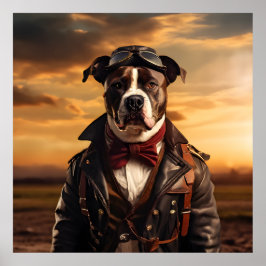 American Staffordshire Terrier Aviator Vintag Poster