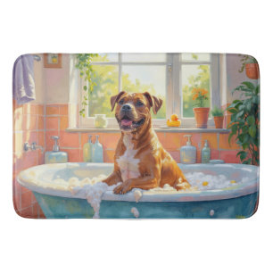 American Staffordshire Terrier Badezeit Badezimmer Badematte