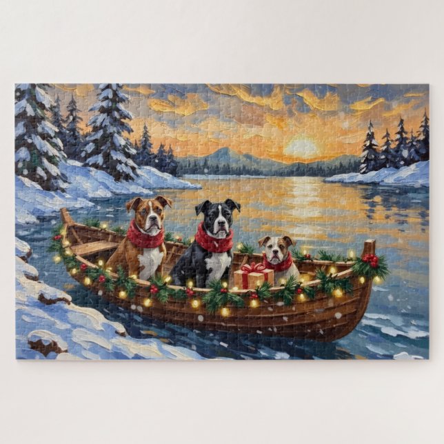 American Staffordshire Terrier Christmas Boat (Horizontal)