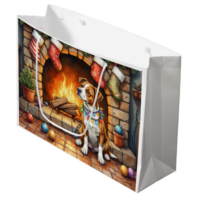 American Staffordshire Terrier Christmas Lights Große Geschenktüte (Vorderseite Schrägansicht)
