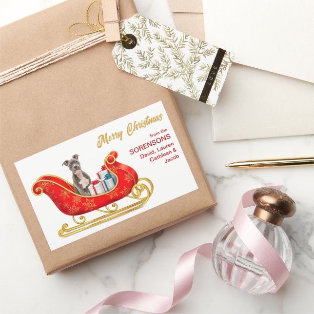 American Staffordshire Terrier Christmas Sleigh Rechteckiger Aufkleber (Schenken)